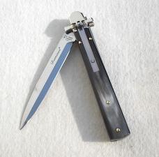 NEW A.G.A. CAMPOLIN 9" AUTOMATIC DOMINUS BRAZILIAN HORN LEVER LOCK, NICKEL SILVER BOLSTERS - W/BOX 