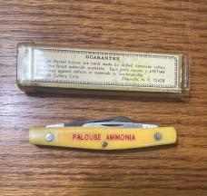 SCHRADE N.Y. U.S.A. 835Y "BIRDSEYE" STOCKMAN - VINTAGE '74-'81 PALOUSE AMMONIA AD & VIEW TUBE BOX