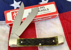 J A Henckels Trapper w/ Sweet Mountain Moss Green Bone Handles in Orig Box -NOS