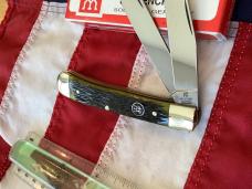J A Henckels Trapper w/ Sweet Mountain Moss Green Bone Handles in Orig Box -NOS