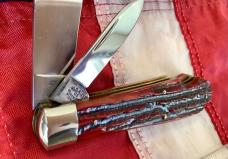 Marbles Gladstone, MI -MSA -Attractive Red Carved Bone Stag Handles -NOS in Orig box