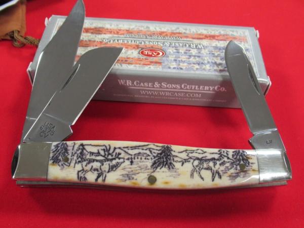 Case XX Autumn Bone Large Stockman /ELK Scrimshaw on Back Pattern#6375CV