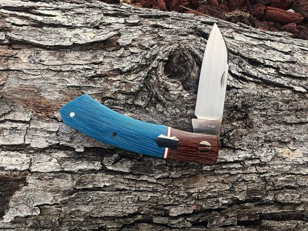 WF STEENKAMP NATIVE M390 BLUE & NATURAL CANVAS MICARTA DINO PATTERN KNIFE