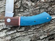 WF STEENKAMP NATIVE M390 BLUE & NATURAL CANVAS MICARTA DINO PATTERN KNIFE