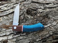 WF STEENKAMP NATIVE M390 BLUE & NATURAL CANVAS MICARTA DINO PATTERN KNIFE