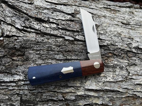 WF STEENKAMP NATIVE M390 BLUE RICHLITE & X-CUT MICARTA BARLOW SLIP-JOINT KNIFE