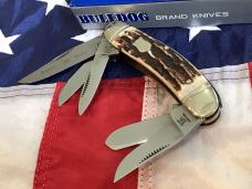1996 Bulldog Brand 5 Blade Knife w/ Great Stag Handles -NOS & NM