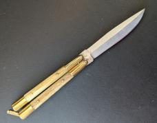Medium Vintage Philippines handmad Balisong aka Butterfly Knife Jig Bone Scales Jeweled latch 