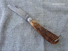 Vintage 1932-1940 Case Tested XX Hawkbill Pocket Knife; Green Jigged Bone