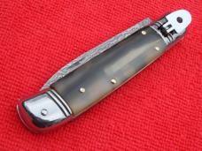 8"  Leverlock Automatic switchblade knife Brazilian horn Handles Spear Point Damascus blade
