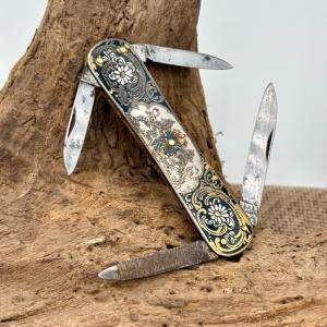 Vintage EKA Of SWEDEN 4 Blade Folding Knife Floral Ornate Enameled Rare (83)
