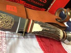 J A Henckels Fixed Blade Hunter Knife w/ Stag Handles & Gold Blade Etch of A Black Bear