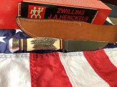 J A Henckels Fixed Blade Hunter Knife w/ Stag Handles & Gold Blade Etch of A Black Bear