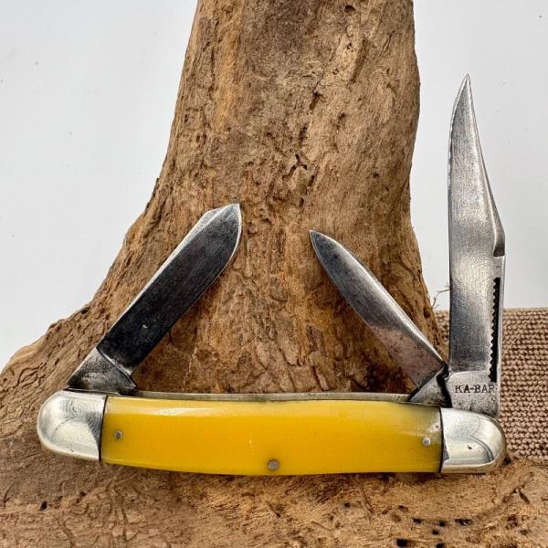 Ka-Bar Union Cutlery Olean. N.Y. Stockman Yellow Handle 3-blade Stockman (228)