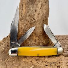 Ka-Bar Union Cutlery Olean. N.Y. Stockman Yellow Handle 3-blade Stockman (228)