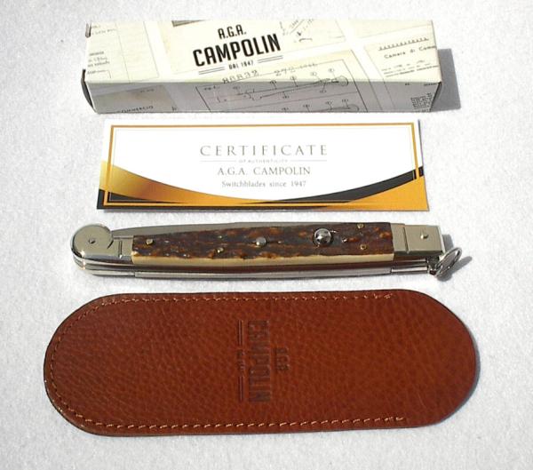 NEW AGA CAMPOLIN 12" SICILIANO FIGHTING KNIFE STAG 4 MIL BLADE RING PULL NICKEL SILVERS BOLSTERS