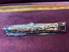 Vintage Hellraiser Spanish Stiletto;  Swing Guard automatic knife;  stag-like scales