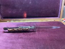 Vintage Hellraiser Spanish Stiletto;  Swing Guard automatic knife;  stag-like scales