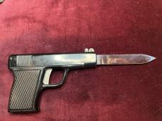 Vintage 1960s Spanish OTF Switchblade Pistol knife with black leather sheath