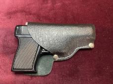Vintage 1960s Spanish OTF Switchblade Pistol knife with black leather sheath