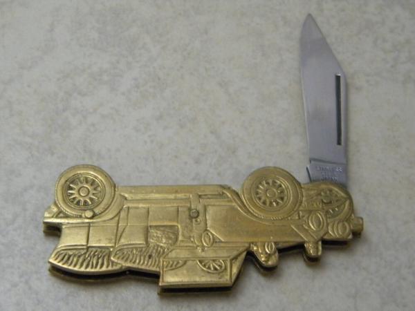 Stainless Steel Japan Brass Antique Car Figural Folding Knife 