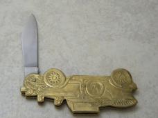 Stainless Steel Japan Brass Antique Car Figural Folding Knife 