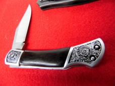 GERBER METAL LINER LOCK PART SERRATED + FANCY BOLSTER WOODEN LOCK BACK UNUSED 2 KNIVES ONE PRICE