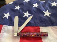 1997 Bulldog Brand HAND MADE 2 Blade Doctor Knife w Wide Spatula blade & Purple/Pink/Yelllow Handles