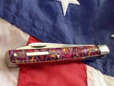 1997 Bulldog Brand HAND MADE 2 Blade Doctor Knife w Wide Spatula blade & Purple/Pink/Yelllow Handles
