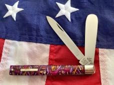 1997 Bulldog Brand HAND MADE 2 Blade Doctor Knife w Wide Spatula blade & Purple/Pink/Yelllow Handles