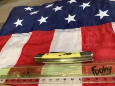 Vintage Ka-Bar Dog Head 2 Blade Canoe Knife w/ Yellow Derlin Handles -Dog Head Shield -NOS & M/NM