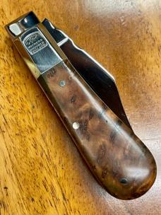 Taylor's Eye Witness Premium Barlow Clip with Thuya Burl Scales and custom Back Spring Filing