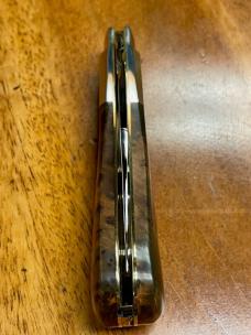 Taylor's Eye Witness Premium Barlow Clip with Thuya Burl Scales and custom Back Spring Filing