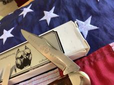 Bulldog Brand 4" Whittler Pocket Knife w/ Brown & Blue Synthetic Handles -NOS