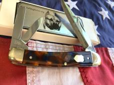 Bulldog Brand 4" Whittler Pocket Knife w/ Brown & Blue Synthetic Handles -NOS