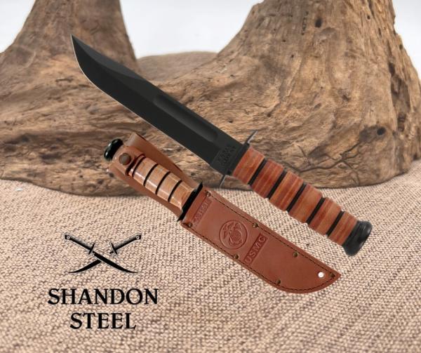 Ka-Bar USMC Fighter Plain 1095 Carbon Steel Black Fixed Knife w/ Sheath 1217 NIB