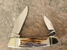 Rare Pattern 4" Hen & Rooster 2-Blade knife, Bertram Cutlery, Stag Handles, Solingen