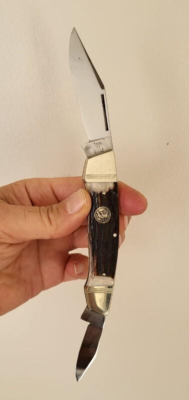 Rare Pattern 4" Hen & Rooster 2-Blade knife, Bertram Cutlery, Stag Handles, Solingen