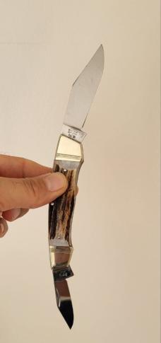 Rare Pattern 4" Hen & Rooster 2-Blade knife, Bertram Cutlery, Stag Handles, Solingen