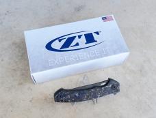 Zero Tolerance 0450MMC Flipper Knife Blue/White Marbled Multi Carbon Fiber Ladder Damascus Blade