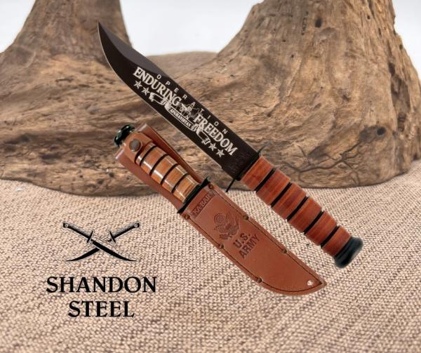 Ka-Bar US Army OEF Afghanistan Stacked Leather Fixed Blade Knife w/Sheath 9168
