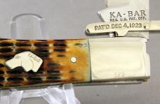 KA-BAR SWING GUARD Locking Folding Hunter with Dog's Head Shield, Bone Handles, Mint, Free Shipping