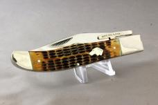KA-BAR SWING GUARD Locking Folding Hunter with Dog's Head Shield, Bone Handles, Mint, Free Shipping