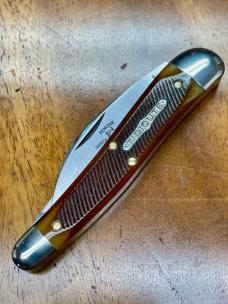 GEC #380225 Campfire Whittler Wharncliffe/Pen Blades with Burnt Orange Sawcut Bone Covers