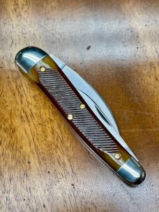 GEC #380225 Campfire Whittler Wharncliffe/Pen Blades with Burnt Orange Sawcut Bone Covers
