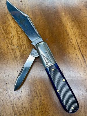 GEC Northfield #771225 Yankee 2-Blade Barlow Clip/Pen Blades with Blueberry Sawcut Bone Covers