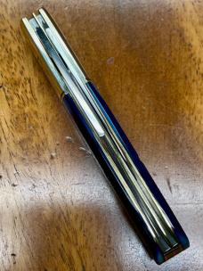 GEC Northfield #771225 Yankee 2-Blade Barlow Clip/Pen Blades with Blueberry Sawcut Bone Covers