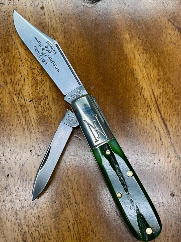 GEC Northfield #771225 Yankee 2-Blade Barlow Clip/Pen Blades with Pickle Green Marrow Bone Covers GEC Northfield #771225 Yankee 2-Blade Barlow Clip/Pen Blades with Pickle Green Marrow Bone Covers