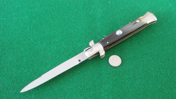RARE c. 1960's Transition 23cm (9") Rostfrei ScriptSwivel Bolster Switchblade HORN MINT !