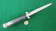 RARE c. 1960's Transition 23cm (9") Rostfrei ScriptSwivel Bolster Switchblade HORN MINT !